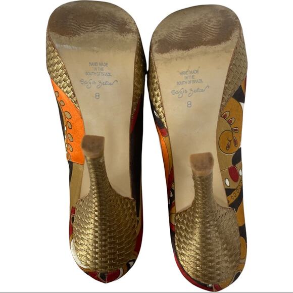 Sergio Zelcer Handmade Platform Retro Mod Print Peep Toe Platform Shoe Size 8 - Picture 7 of 11